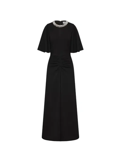 Rebecca Vallance Noemie Rhinestone Detail Keyhole Neck Cocktail Midi Dress In Black