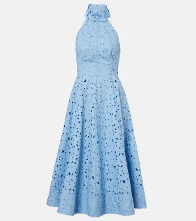 Rebecca Vallance Nuvola Broderie Anglaise Cotton Midi Dress In Blue