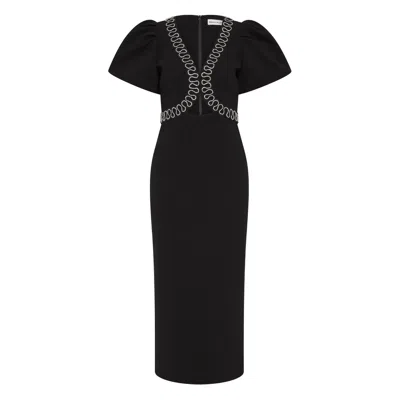 Rebecca Vallance Nyx Crystal-embellished Cutout Crepe Midi Dress In Black