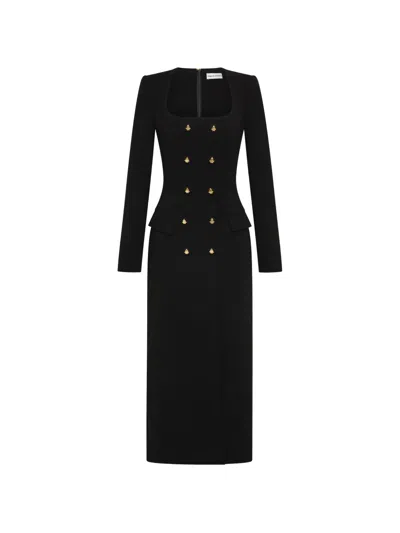Rebecca Vallance Odilia Long-sleeve Midi Dress In Black