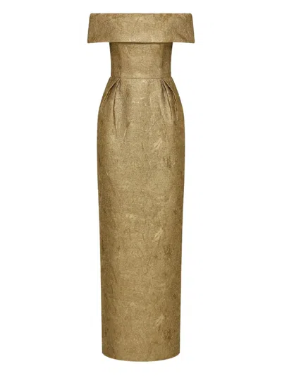 Rebecca Vallance Off-shoulder Brocade Gown In Gold