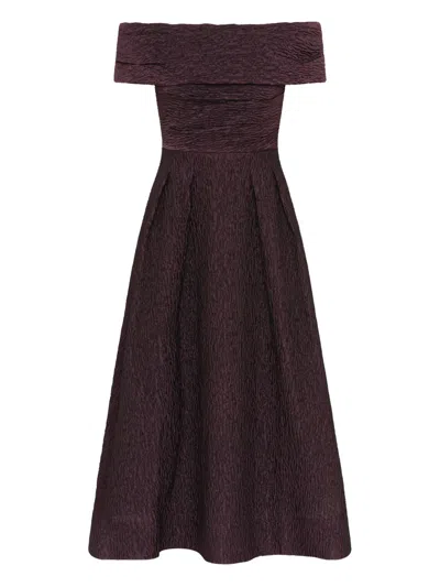 Rebecca Vallance Off-shoulder Pleated Midi Dress In Brown