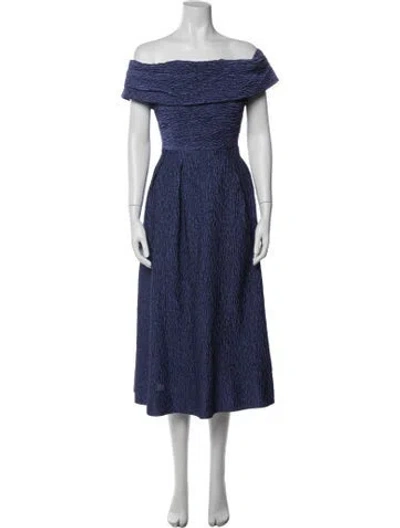 Pre-owned Rebecca Vallance Off-the-shoulder Midi Length Dress In Blue