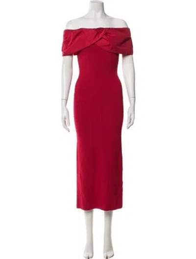 Pre-owned Rebecca Vallance Off-the-shoulder Midi Length Dress In Red