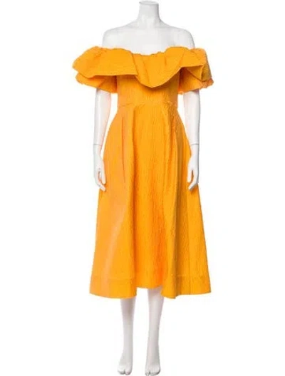 Pre-owned Rebecca Vallance Off-the-shoulder Midi Length Dress In Yellow