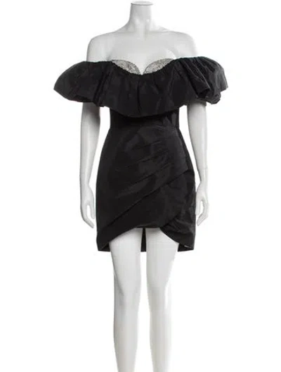 Pre-owned Rebecca Vallance Off-the-shoulder Mini Dress In Black