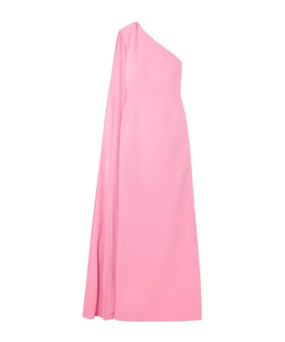 Rebecca Vallance Odetta One-shoulder Cape-effect Textured-crepe Gown In Pink