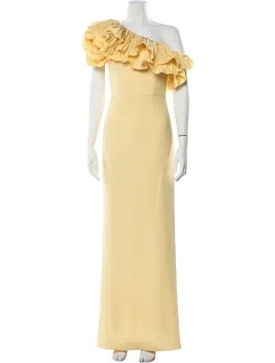 Pre-owned Rebecca Vallance One-shoulder Long Dress In Yellow