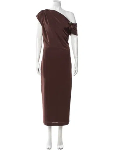 Pre-owned Rebecca Vallance One-shoulder Midi Length Dress In Brown