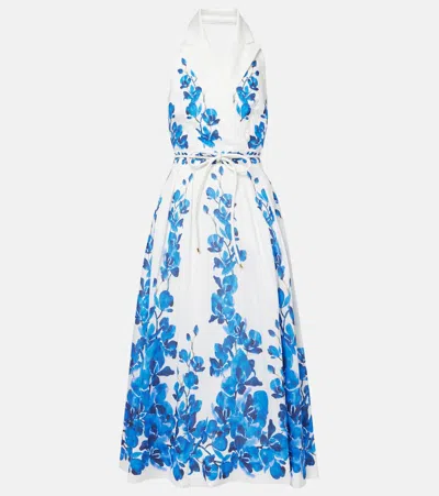Rebecca Vallance Orchid Blues Midi Dress Blue Orchid Vines Print In White