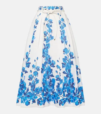 Rebecca Vallance Orchid Blues Floral Midi Skirt In Blue Orchid Vines Print
