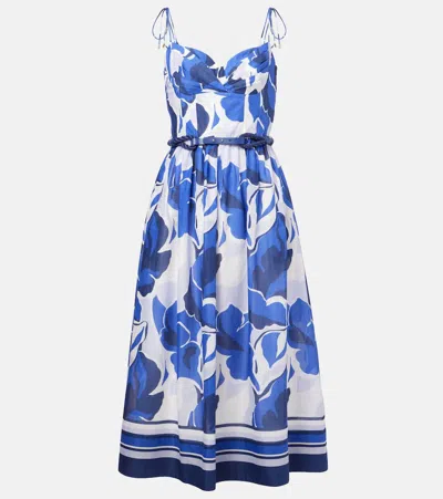 Rebecca Vallance Paros Floral Cotton Midi Dress In Blue