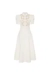 Rebecca Vallance Parrish Lace-belted Short-sleeve Midi Dress In White