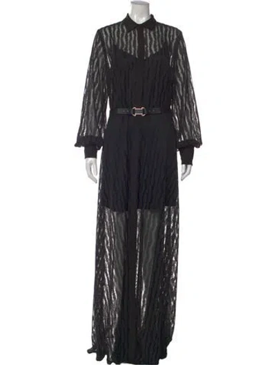 Pre-owned Rebecca Vallance Patterned Long Dress In Black