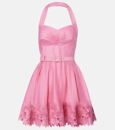 Rebecca Vallance Petalite Belted Broderie Anglaise-trimmed Poplin Midi Dress In Pink