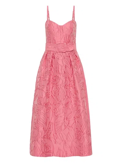 Rebecca Vallance Midi Dress With Floral Embossing In Pink