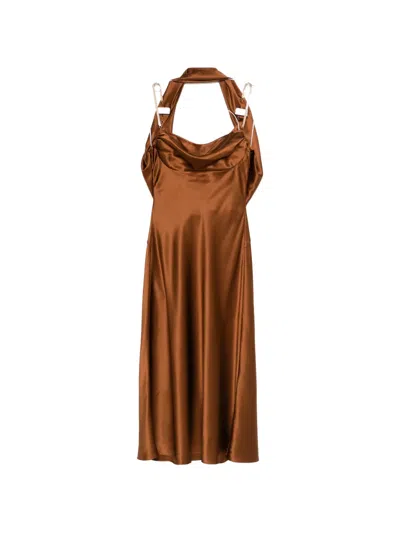 Rebecca Vallance Phoenix Crystal-embellished Halter-neck Midi Dress In Brown