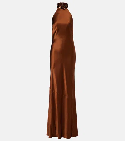 Rebecca Vallance Phoenix Embellished Silk Satin Gown In Brown