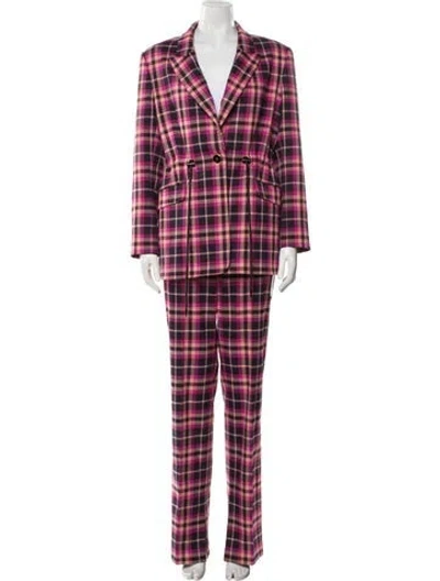 Pre-owned Rebecca Vallance Plaid Print Pant Set In Pink
