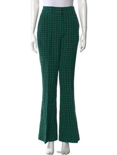 Pre-owned Rebecca Vallance Plaid Print Wide Leg Pants In Green