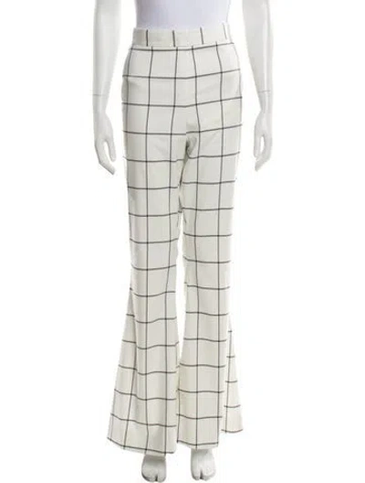 Pre-owned Rebecca Vallance Plaid Print Wide Leg Pants In White