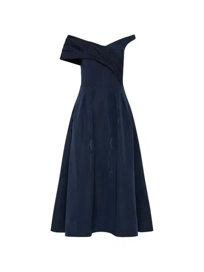 Rebecca Vallance Pleated Off-shoulder Midi Dress In Blue