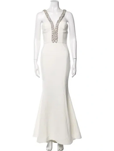 Pre-owned Rebecca Vallance Plunge Neckline Long Dress In Neutrals