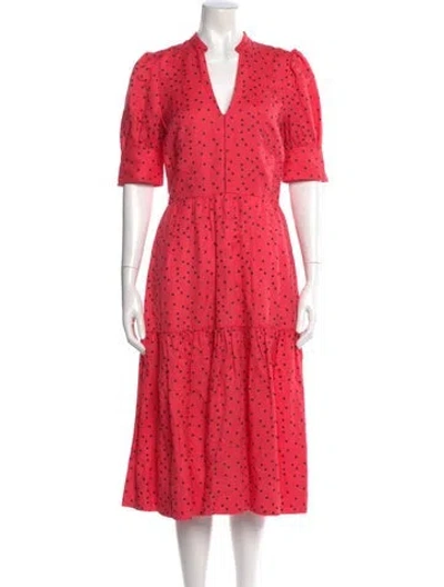 Pre-owned Rebecca Vallance Polka Dot Print Midi Length Dress In Pink