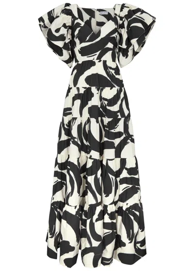 Rebecca Vallance Pompidou Printed Taffeta Maxi Dress In Black