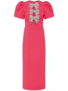 Rebecca Vallance Red 'posey' Midi Dress With Bows In Pink