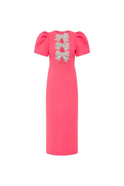 REBECCA VALLANCE POSEY PUFF SLEEVE MIDI DRESS