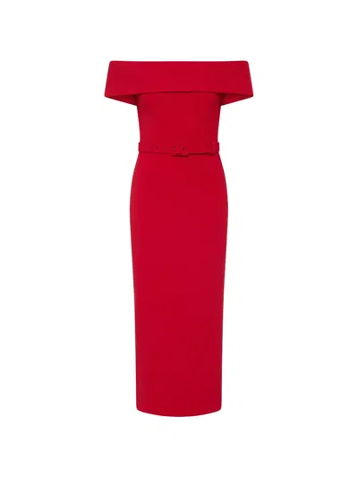 Rebecca Vallance Precious Off-the-shoulder Belted Crepe Midi Dress In Red