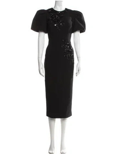 Pre-owned Rebecca Vallance Printed Midi Length Dress In Black