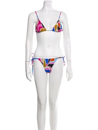 Pre-owned Rebecca Vallance Printed Tassel Accents Bikini In Pink