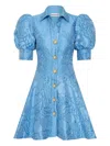 Rebecca Vallance Puff-sleeve Button Aegir Mini Dress In Blue