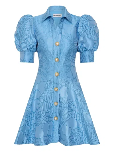 Rebecca Vallance Puff-sleeve Button Aegir Mini Dress In Blue