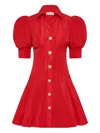 Rebecca Vallance Puff-sleeve Button-front Mini Dress In Red
