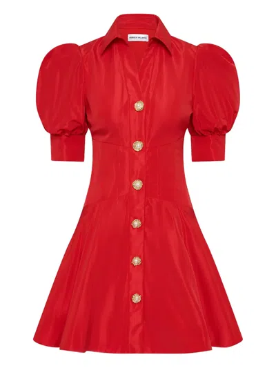 Rebecca Vallance Puff-sleeve Button-front Mini Dress In Red