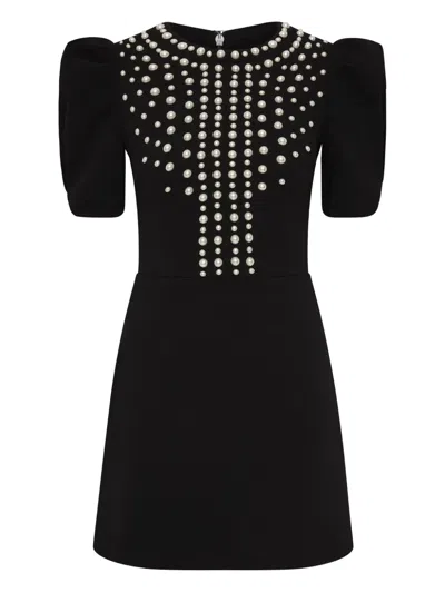 Rebecca Vallance Puff-sleeve Pearl-embellished Mini Dress In Black