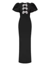 Rebecca Vallance Puff-sleeves Bow-embellished Maxi Evening Dress In Black