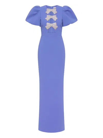 Rebecca Vallance Puff-sleeves Embellished Maxi Evening Dress In Blue