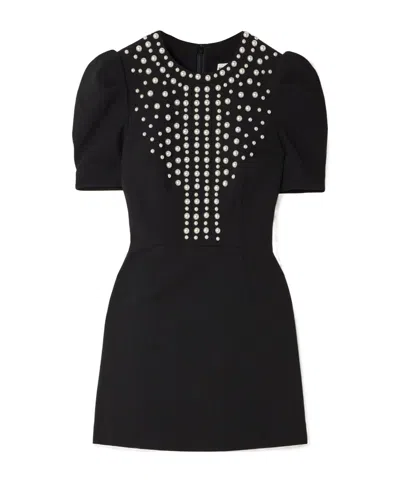 Rebecca Vallance Puff-sleeve Pearl-embellished Mini Dress In Black