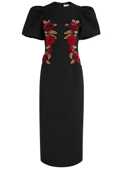 Rebecca Vallance Rosetta Embellished Crepe Midi Dress In Black