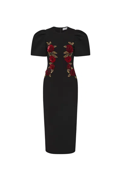 Rebecca Vallance Rosetta Midi Dress In Black