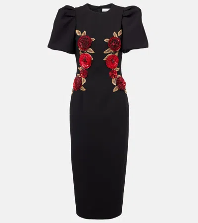 Rebecca Vallance Rosetta Embellished Cady Midi Dress In Black