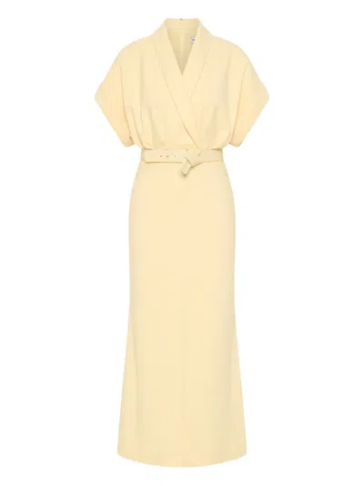 Rebecca Vallance Rowan Wrap-belt Midi Dress In Yellow