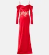 Rebecca Vallance Rubia Lace-trimmed Silk Satin Gown In Red