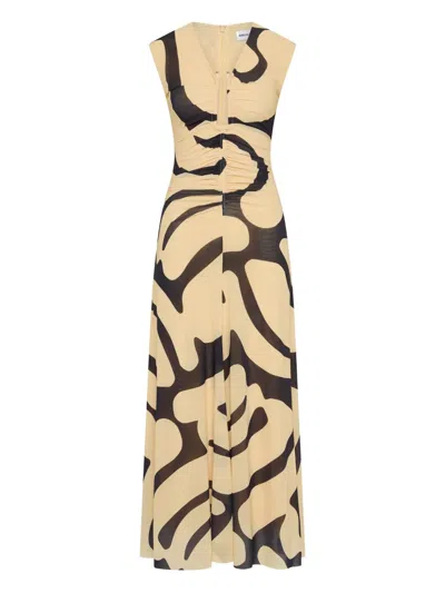 Rebecca Vallance Ruched Dune Midi Dress In Multi