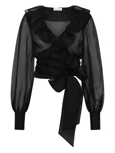 Rebecca Vallance Ruffled Wrap Top In Black