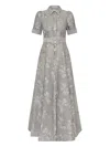 Rebecca Vallance Ruth Embellished Belted Brocade Gown In Gray